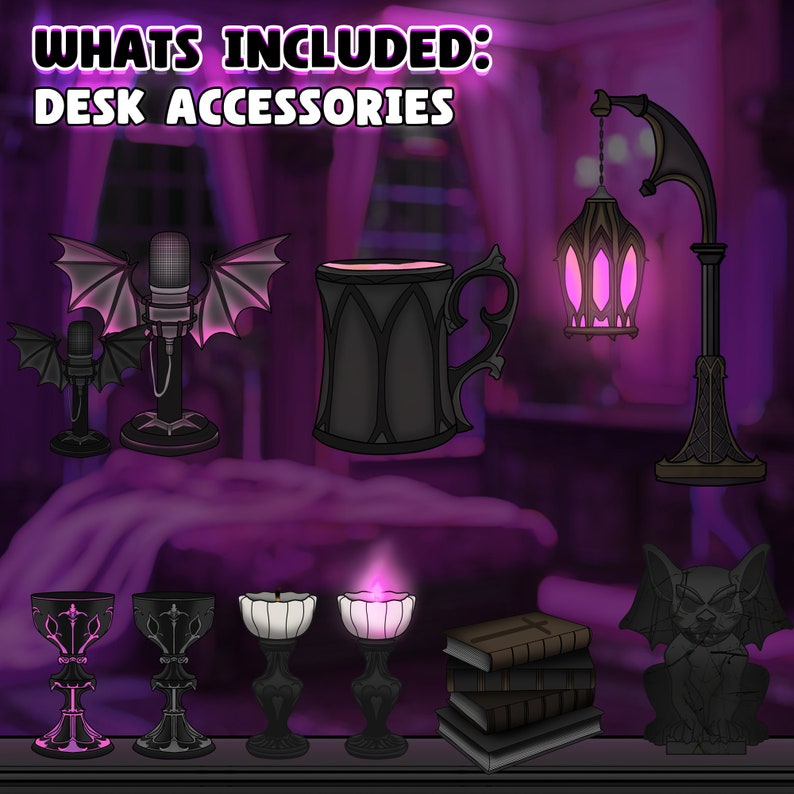 Gothic Vampire Vtuber Setup Assets, Vtuber Desk Chair, Vtuber Bundle ...