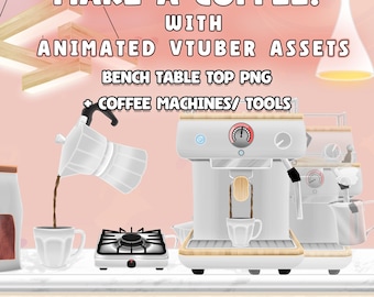 Vtuber Make A Coffee with Animated Assets, Vtuber Assets Coffee, Animated Vtuber Asset Bundle Accessories, Vtuber Assets
