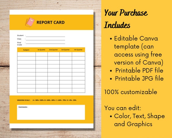 Homeschool Report Card Template Report Card Canva Template - Etsy