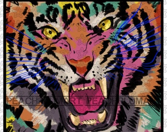 tiger png, tiger face PNG, colorful tiger png, wild cat png, tiger instant download, colorful animals png, tiger drawing PNG