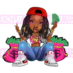 Hustle black girl png,  black woman png, Afro American png, hood girl png, moneybag png, cash png, make money png, Nubian girl png