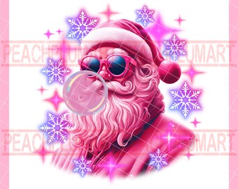 Retro Santa Christmas Blowing Bubble PNG, Vintage Merry Christmas PNG, Funny Santa With Sunglasses Xmas Holiday Sublimation Digital Download