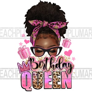 誕生日の女王のアフロのメッシー バン ロング、黒人女性の誕生日の女王の png、アフロのメッシー バンの昇華デザイン、アフロのメッシー バンの誕生日の png
