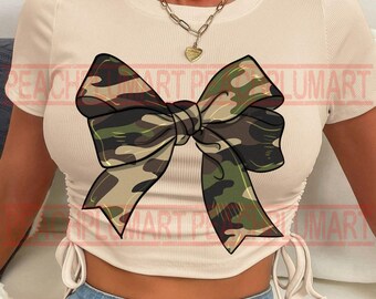 Camouflage bow png Coquette bow png Coquette clipart design trending png retro mom png bow png soft girl aesthetic png tee shirt