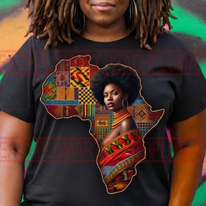 Mapa africano de mujer negra PNG Reina negra PNG Camisetas con patrones africanos Historia negra PNG Diseño de sublimación Descarga digital