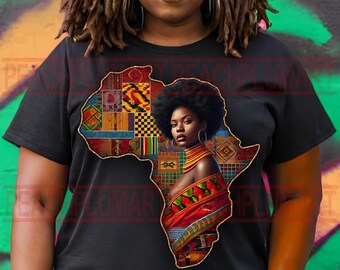 Black Woman African Map PNG Black Queen PNG African Pattern Shirts Black History Png Sublimation Design Digital Download