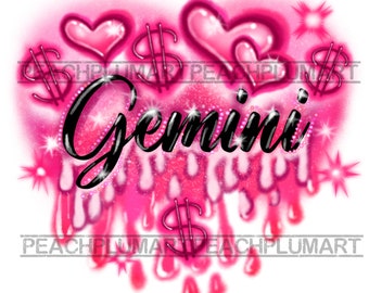Géminis PNG, Géminis signo zodiacal PNG, Aerógrafo zodiaco PNG, Diseño de aerógrafo PNG, Géminis SVG, Regalo de cumpleaños PNG, Regalo para ella PNG, Dope Géminis