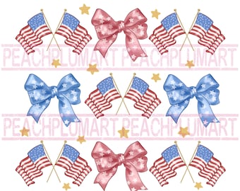 Coquette 4th Of July Png, America PNG, 4th of July png, Coquette Cowgirl png, Patriotic bows png sublimation design download, cowgirl bow