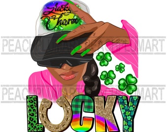 Lucky black woman png, lucky sublimation, St Patrick’s Day Black woman png, lucky black woman png sublimation design download, lucky charm