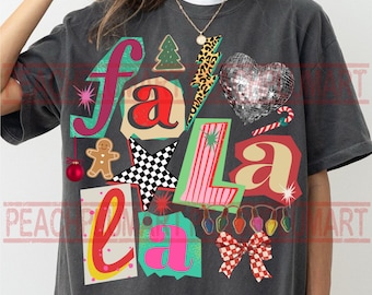 Fa la la PNG, Christmas Png, Retro Christmas Png, Christmas collage png, Fa la la shirt, Falala sublimation, Coquette checkered christmas