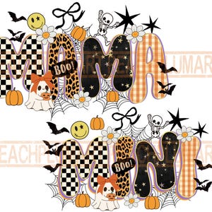 Halloween mama mini png, Spooky mama mini png, 2 designs, mama and mini halloween png, Checkered halloween mama png, Mama mini matching png