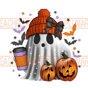 Cute ghost png, bougie ghost png, ghost pumpkin png, ghost with coffe png, Halloween coffee png, Halloween mom png, Halloween ghost png
