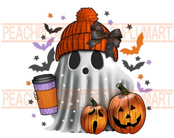Cute ghost png, bougie ghost png, ghost pumpkin png, ghost with coffe png, Halloween coffee png, Halloween mom png, Halloween ghost png