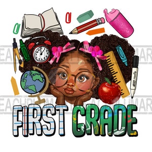 First grade afro peekaboo girl png, first grade png sublimation design download, afro school girl png, school designs, black girl png