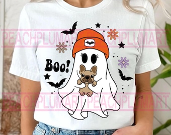 Boo Fantasma Carino PNG, Bulldog Francese Mamma PNG, Bulldog Francese Halloween PNG, Cane di Halloween PNG, Boo PNG, Disegno a Sublimazione Cane di Halloween