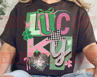 Lucky png, St. Patrick's Day png, St. Patrick's Day Lucky png, Y2K Vintage Collage St. Patrick's Day png, Y2K Collage Lucky png, groen roze geluk