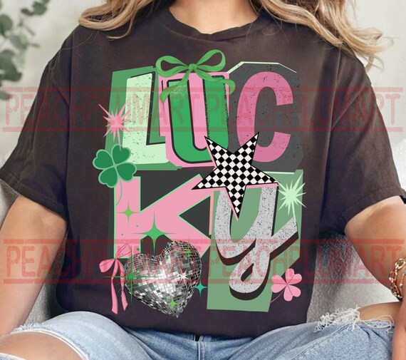 Lucky PNG, St patricks day png, st patricks day lucky png, Y2K Vintage Collage St Patrick’s Day Png, Y2K Collage Lucky Png, green pink lucky