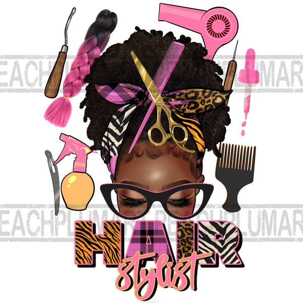 Hair stylist afro messy bun png sublimation design download, Black woman hair stylist png, Hair dresser png, hair whisperer png, afro png