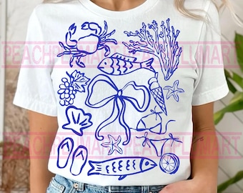 Trendiger Sommer png, Sommer png, Muschel png, Kokette Sommer png, Salzige Seele png, Sommermuscheln, Sommer-T-Shirt digitaler Download, Fisch png