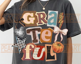 Grateful png, thankful collage png, y2k thanksgiving png, preppy thanksgiving png, Retro grateful Png, Thanksgiving png