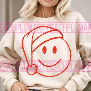 Christmas smiley face png, Smiley face Santa hat png, Christmas smiley face png sublimate design download, distressed smiley face png
