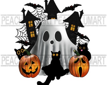 Halloween PNG, Halloween black cat png, Spooky black cats png, Cute ghost png, Haunted house png, Boo Png, Pumpkin and black cat png