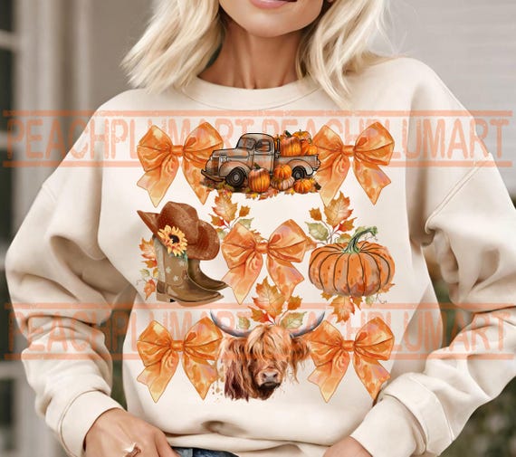 Small town fall png, Western coquette fall png, coquette fall png, pumpkin bow png, highland cow fall png, fall truck png, boots pumpkin png