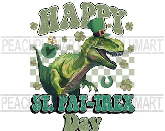 Happy St Pat-rex Day PNG, T-rex St Patrick's Day PNG, Dinosaur St Patricks Day Png, Kids Patrick Png, Checkered st patricks png
