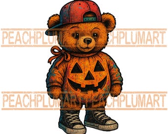 Pompoenteddybeer png, Urban Halloween png, teddybeer Halloween png, teddybeer met hoed png