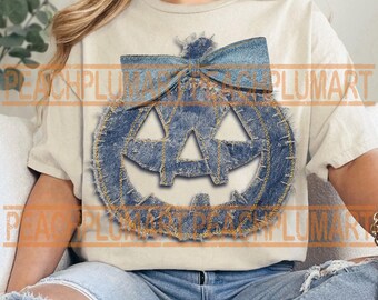Preppy Denim Pumpkin Png, Preppy Halloween Pumpkin Png, Denim Halloween Pumpkin Png, Denim Jack O Lantern Png