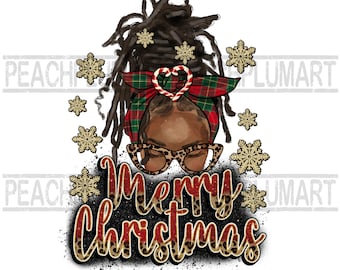 Frohe Weihnachten Afro Messy Bun PNG, Afro Queen Sublimation, Weihnachts-Shirt-Druck, schwarze Frau Sublimation, Freude Frau Direktdruck-Datei