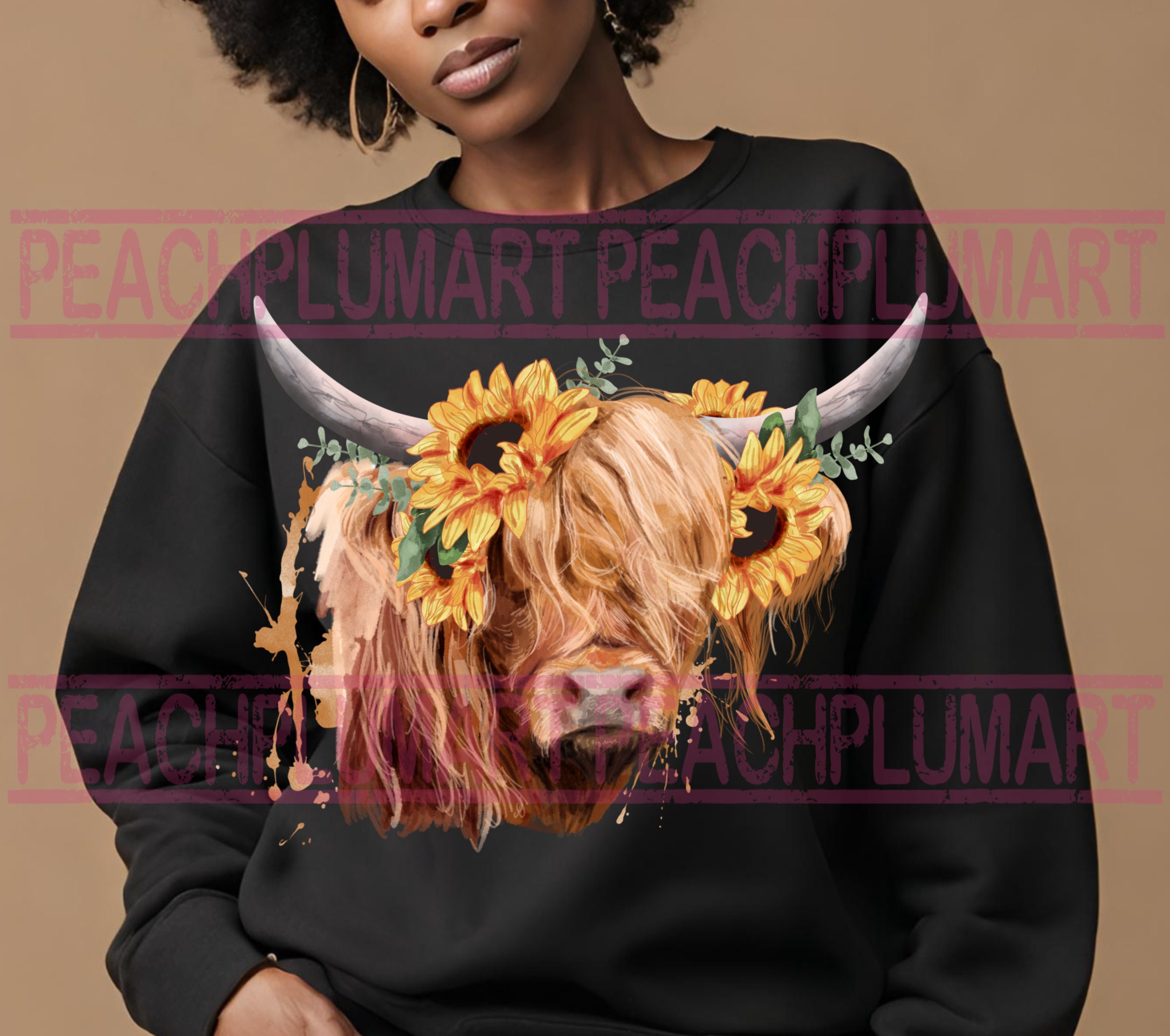 Highland Cow With Sunflowers Png, Highland Cow Sublimation Design ...