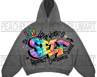 Self love tie dye png, self worth png, self confidence png, self respect png, black woman png, healing era png, graffiti png, self graffiti