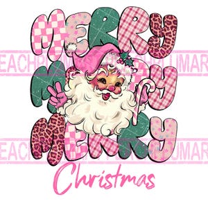Merry merry merry Christmas png, Christmas western png, Christmas small town png, Leopard print Christmas png, Pink Santa Claus PNG