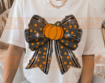 Polka dots pumpkin bow Png, Polka Dots Fall Png, Fall Pumpkin Bow Png,  Coquette Pumpkin Bow Png, Bow with dots for fall png