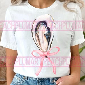 Preppy Auster PNG, Kokette Austernschale PNG, Auster mit Schleife Png, Austern T-Shirt-Design, Sommerästhetik Sublimation Digitaler Download