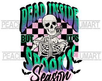 Dood van binnen, maar het is griezelig seizoen png, Halloween-skelet png, Retro Halloween png, Dood van binnen skelet png, Y2K Halloween png