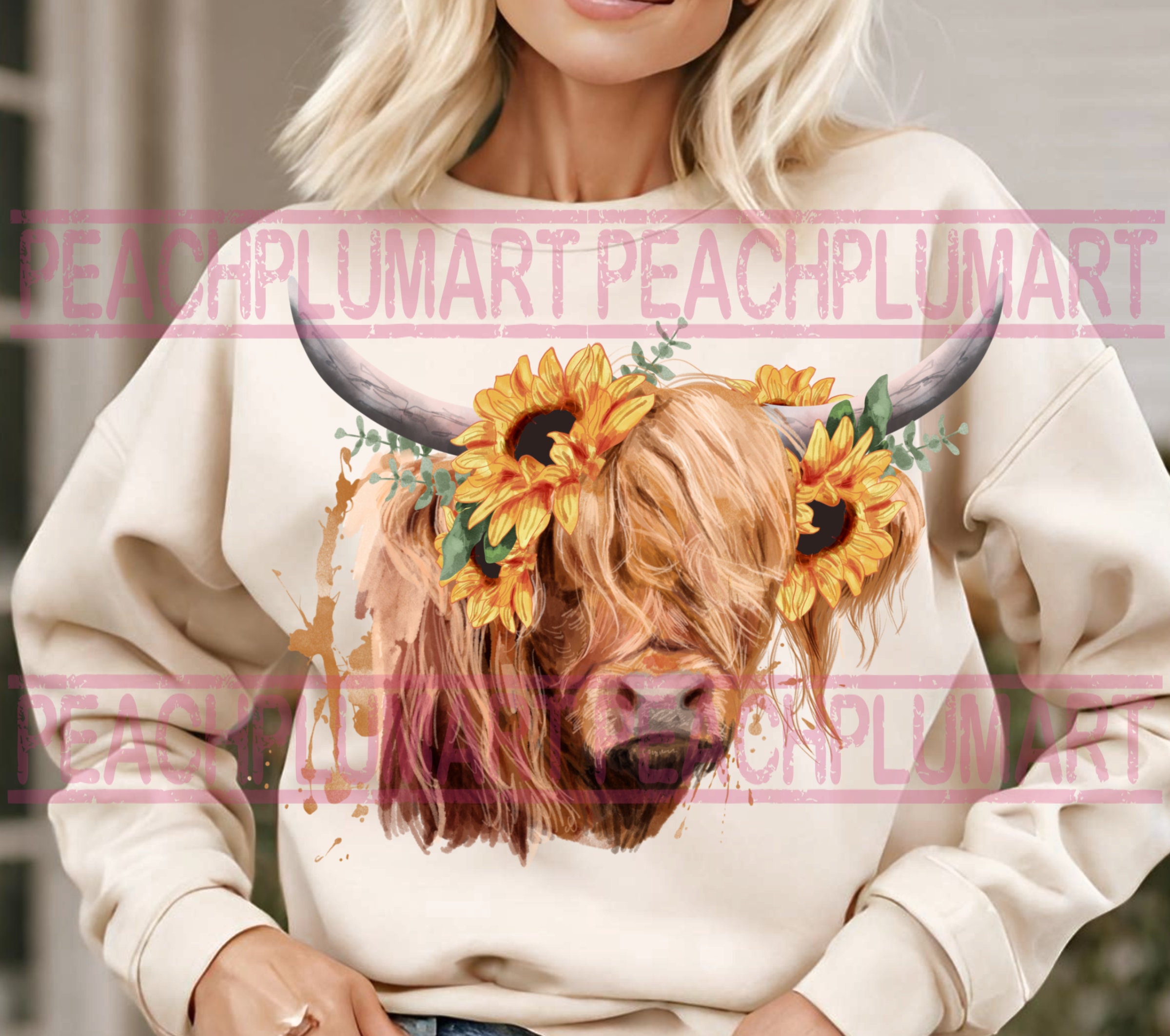 Highland Cow With Sunflowers Png, Highland Cow Sublimation Design ...