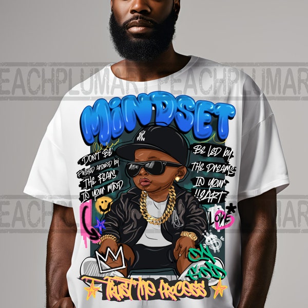 Mindset graffiti png, black boy graffiti png, afro american boy png, confiar en el proceso png, diseños urbanos, diseños de sublimación de camisetas de graffiti