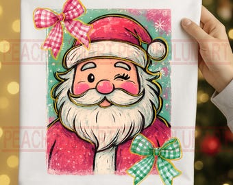 Preppy Watercolor Santa Png, Glitter Santa Claus Design, Coquette Christmas Png Design, Merry Christmas Png, Christmas Png, Digital File