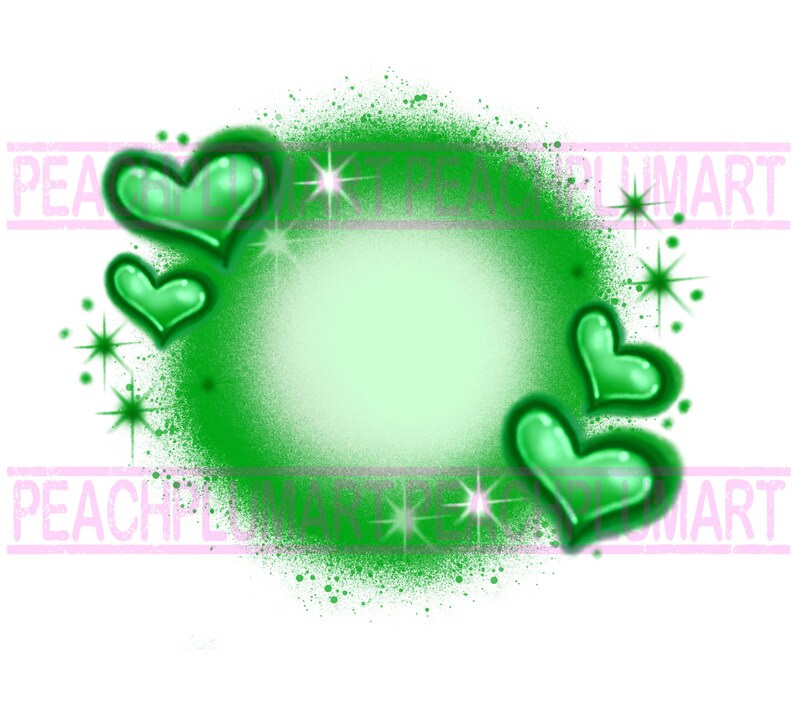 Pu&ograve; includere: Sfondo verde a spruzzo con un cerchio al centro e quattro cuori verdi attorno al cerchio. I cuori sono lucidi e hanno un effetto 3D. Ci sono stelle bianche intorno ai cuori.