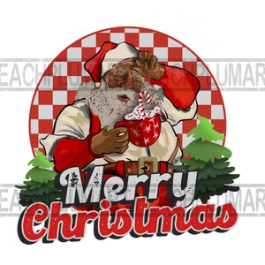 Merry Christmas Black Santa Png, Retro Merry Christmas Png, Black Santa Png, Groovy Merry Christmas png, Retro Black Santa Png, Ho Ho Ho png