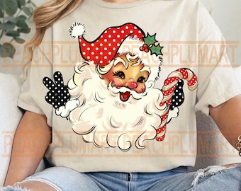 Polka dots Santa png, Polka dots christmas png, Trendy christmas png, Retro Santa Claus PNG, Polka Dots trend png