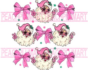 Coquette Christmas Png, Pink Bow Christmas Png, Pink Santa Png, Christmas Sublimation Design, Vintage Christmas Png, Retro Christmas Png