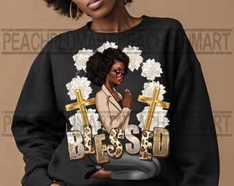 Blessed praying afro woman png sublimation design download, Christian png, black woman png, praying black woman, sublimate designs download