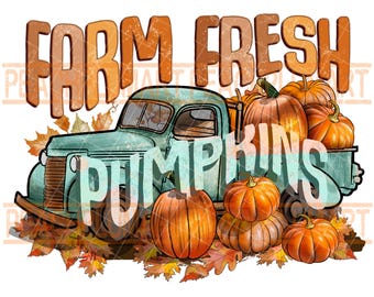 Boerderij verse pompoenen png | Retro herfstontwerp | Herfstsublimatie, png | Vintage herfstafbeelding | Herfstshirtprint png | Pompoenenwagen png