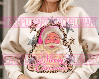 Pink Merry Christmas Png, Pink Santa Claus Merry Christmas png, Leopard pink Santa Claus png, Merry Christmas png sublimation designs