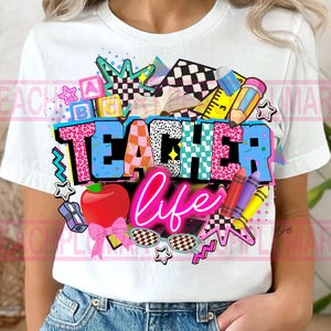Preppy Teacher Png, Last Day Of School Png, Teacher Summer Png, Teacher Life Png, Teacher Appreciation Gift, Retro Teacher Checkered png