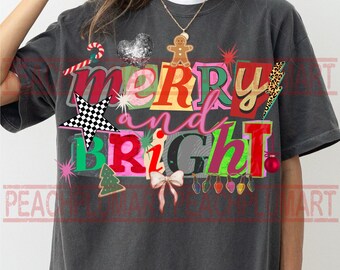 Merry and bright Y2K Png, Merry and bright png, Christmas collage art png, Christmas Y2K Png, Coquette christmas png,Retro Christmas png