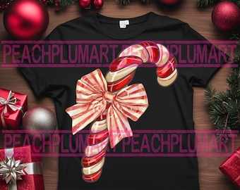 Coquette candy cane png, Candy cane bow png, Candy cane with bow png, Retro Christmas png sublimate designs download, Candy cane png